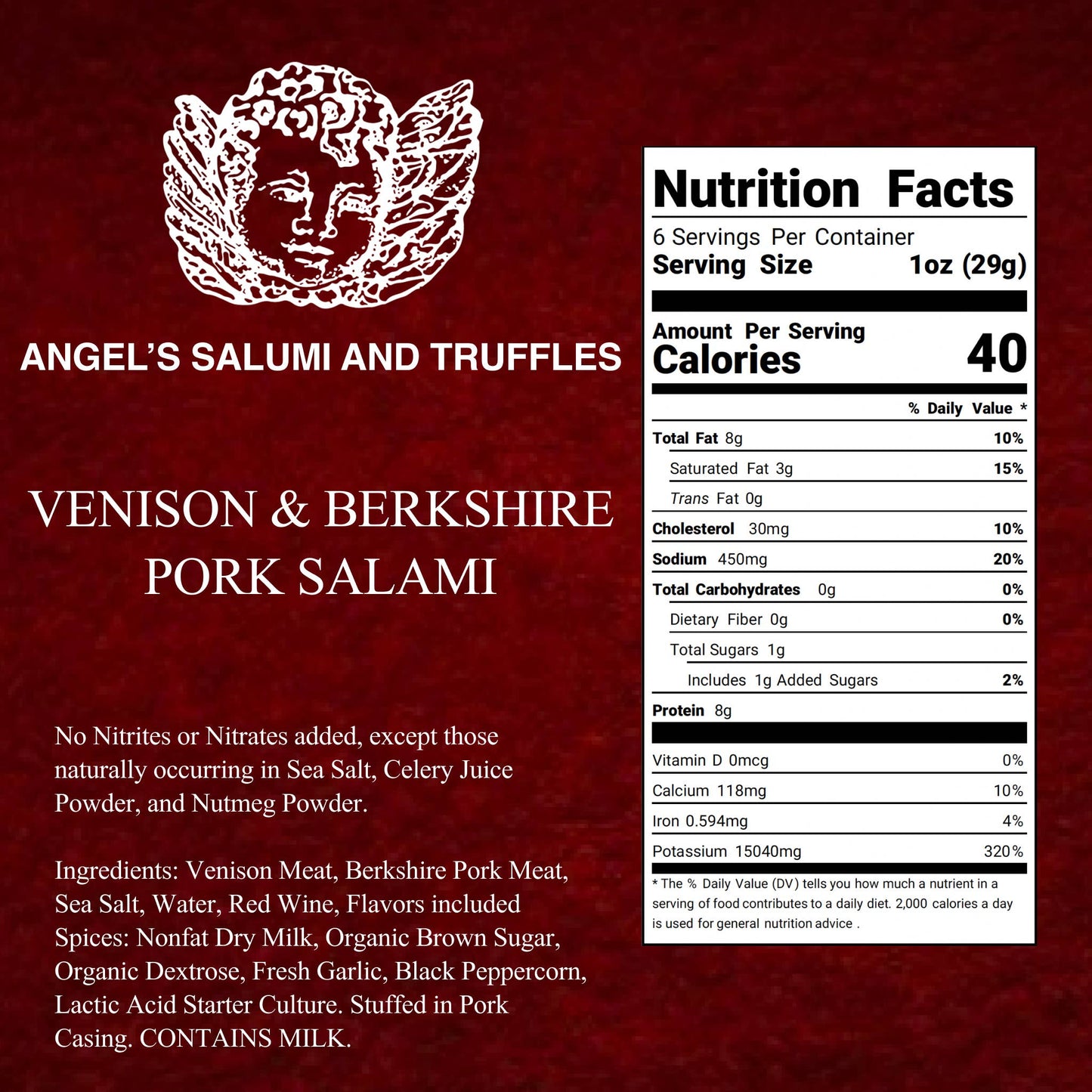 Angel's Venison & Berkshire Pork Salami (5.5oz)