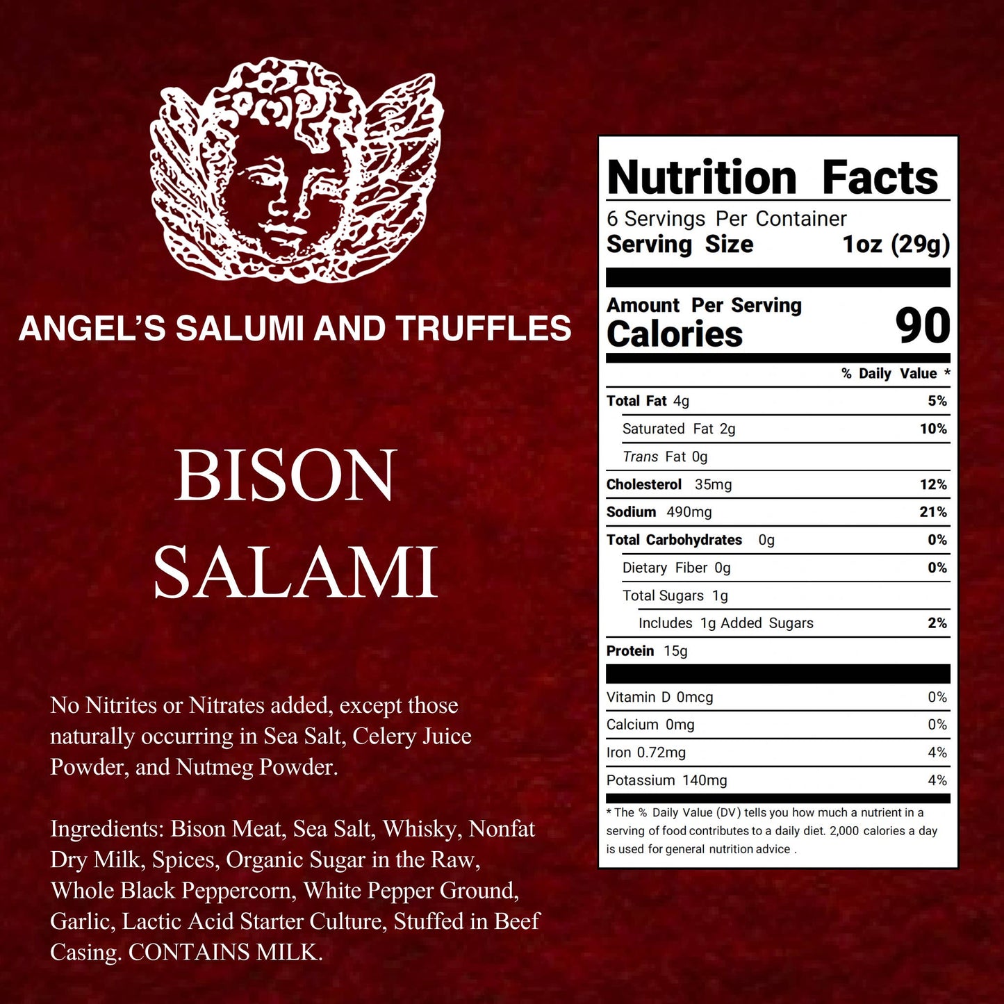 Angel's Bison Salami (6.5oz)